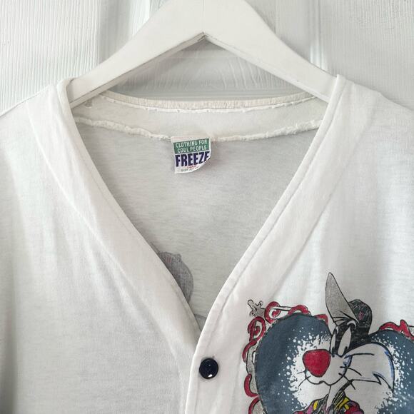 Freeze Vintage 1995 Gangsta Sylvester Baseball Button Down Tee Glitter Cap Large - Picture 2 of 16